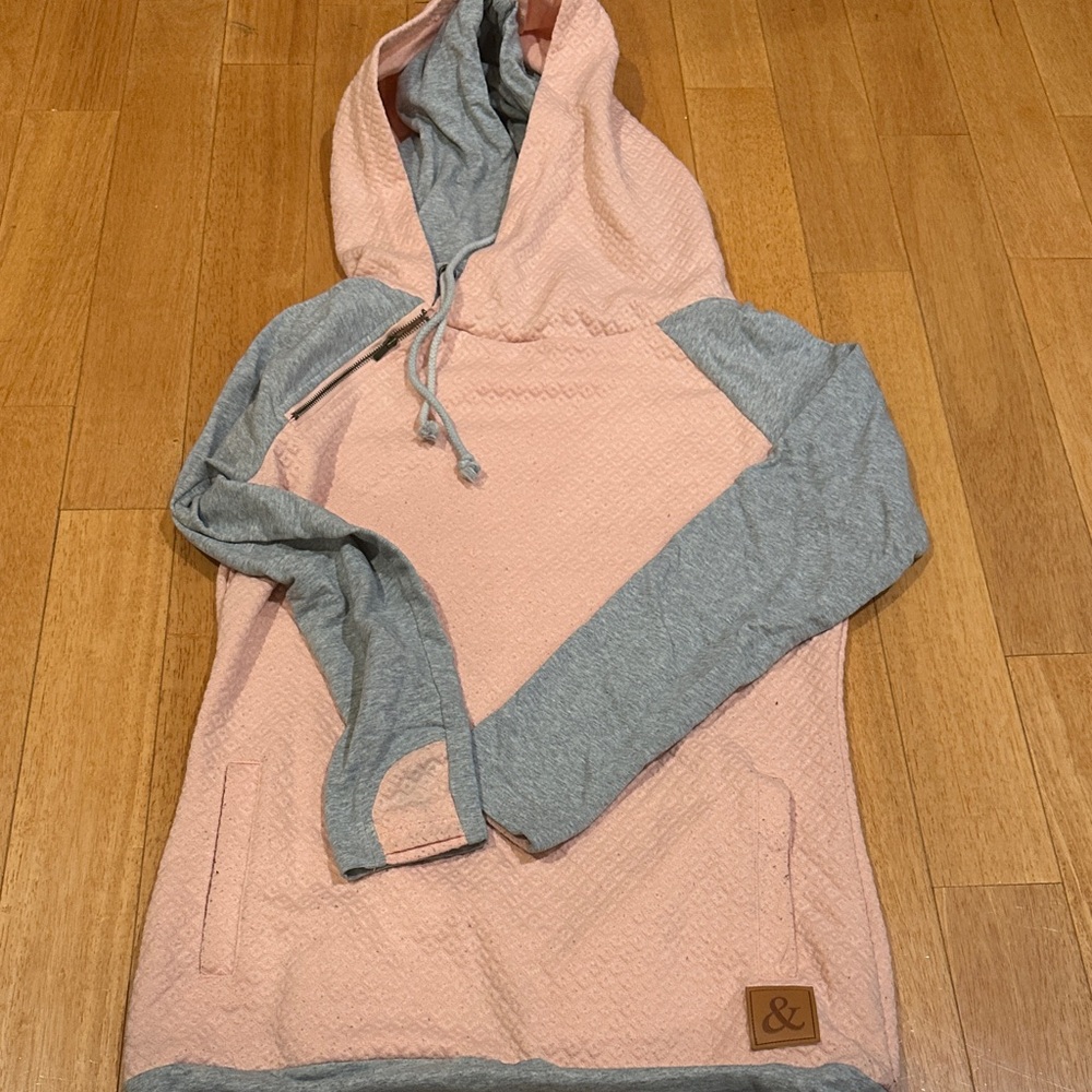 Pink and Gray Women's Hoodie Sweater